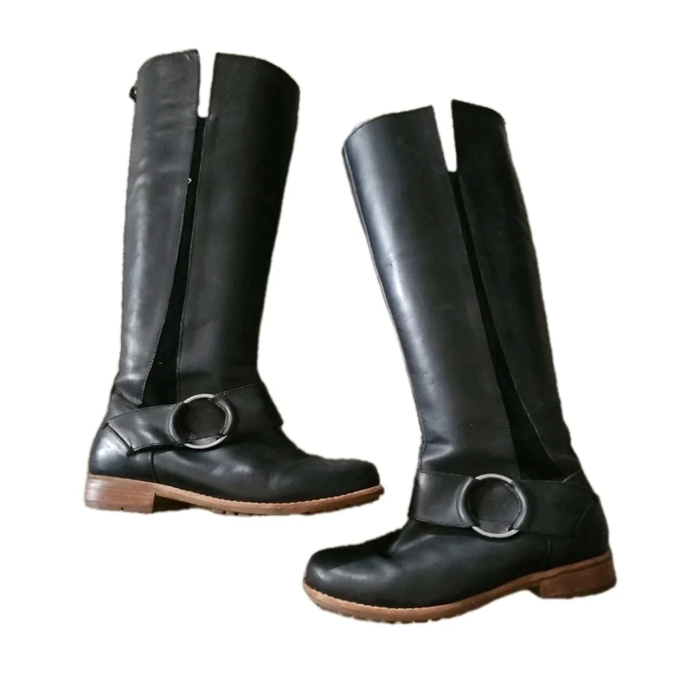 OluKai Womens Black Leather Holo Lio II Tall Boots 7